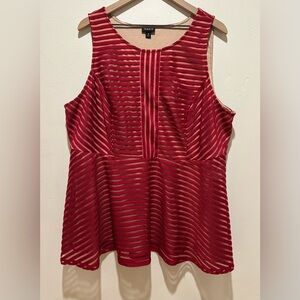 Torrid Red Beige Lined Knit Shadow Stripe Peplum Textured Sleeveless Top Size 3